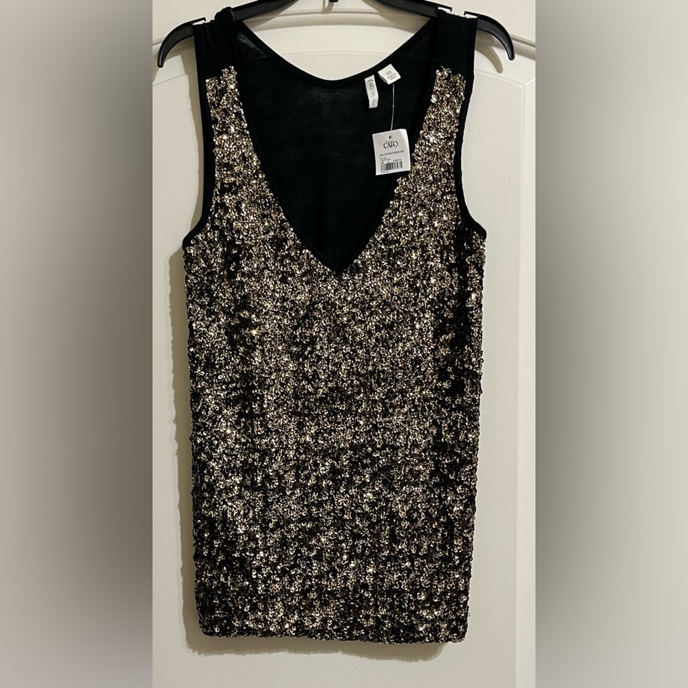 NWT Cato J/M Women’s XS Gold Black Sequin Tank Top Sleeveless Party Club